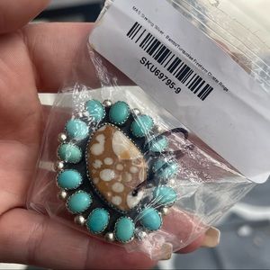 SALE! M & S striking Silver Ring - size 9 Bambi & Turquoise imperfect but unused